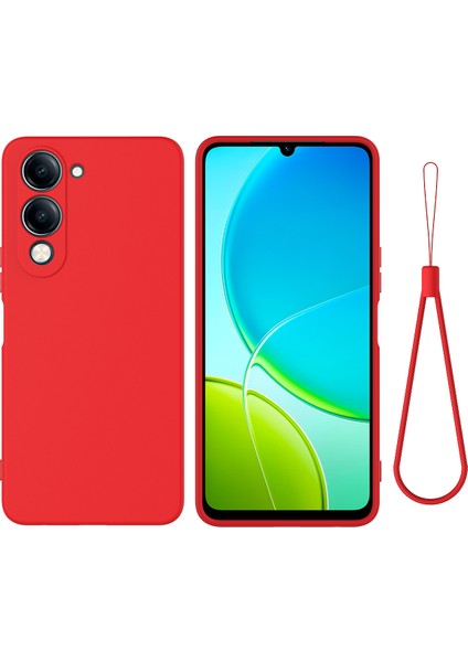 Vivo Y29S 5g/vivo Y04 4g Sıvı Silikon Kılıf Telefon Arka Kapağı El Kayışı Ile-Kırmızı (Yurt Dışından)