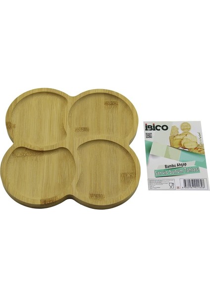 Kare 4 Yuvarlak Köşeli - Bölmeli Ahşap Bambu Servis Sunum Tepsi - Tahtası 20 x 20 x 1.4cm (5131)
