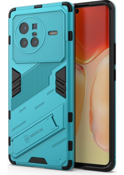 Vivo X80 5g Kickstand Combo Pc+Tpu Kılıf Düşmeye Dayanıklı Çift Katmanlı Koruyucu Cep Telefonu Kabuğu-Bebek Mavisi (Yurt Dışından)