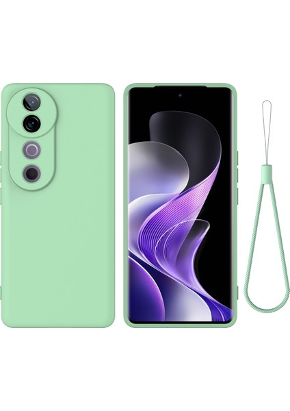 Vivo V40 5G/S19 Pro 5g Kılıf Sıvı Silikon Cep Telefonu Kılıfı Kayışlı-Yeşil (Yurt Dışından)