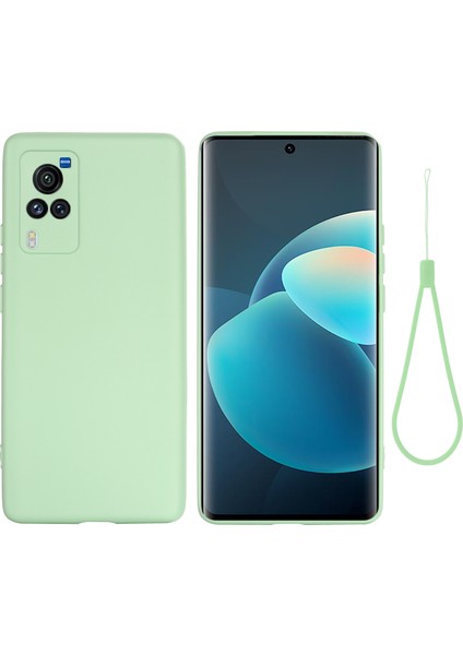 Mikrofiber Astar Hassas Kesik Parmak Izi Önleyici Sıvı Silikon Kılıf Telefon Arka Kapağı Vivo X60 Pro 5g (Küresel)-Yeşil Için Kullanışlı Kayışlı (Yurt Dışından)