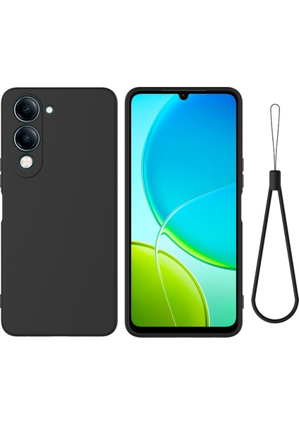 Vivo Y29S 5g/vivo Y04 4g Sıvı Silikon Kılıf Telefon Arka Kapağı El Kayışı Ile-Siyah (Yurt Dışından)