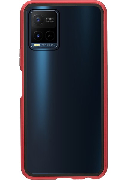 Vivo Y21-RED Için Çift Taraflı Temperli Cam + Metal Çerçeve Hibrit Telefon Kılıfı Manyetik Kapatma ile Tam Koruma Kılıfı (Yurt Dışından) fiyatları