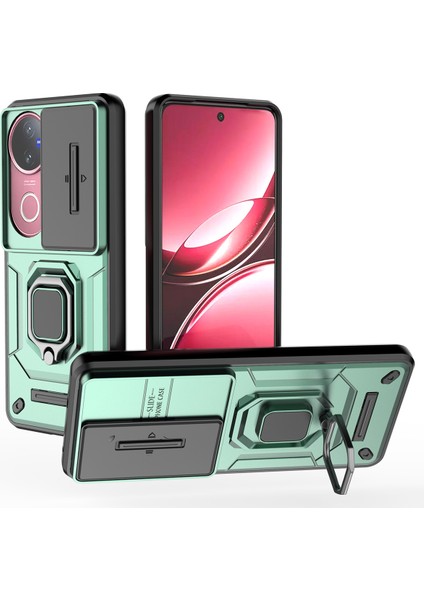 Vivo V50 5g Kılıf Pc+Tpu Kickstand Telefon Koruyucu Lens Kapağı-Yeşil (Yurt Dışından)