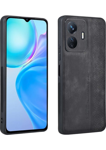 Azns Darbeye Dayanıklı Cep Telefonu Kılıfı Vivo Y77E 5G/Y77 5g Baskılı Desen Pu Deri Kaplamalı Tpu Kapak-Siyah (Yurt Dışından)