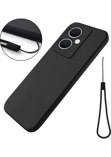 Vivo Y78+5G Yumuşak Astarlı Düşmeye Karşı Kapaklı Sıvı Silikon Esnek Telefon Kılıfı-Siyah (Yurt Dışından)