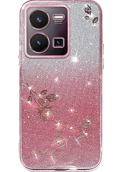 Kadem Vivo Y35 4g (2022) Için Yapay Elmas Çiçek Degrade Tpu Kapak Parıltılı Çizilmez Telefon Kılıfı-Gül Altını (Yurt Dışından)