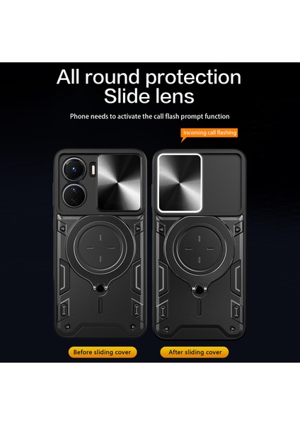 Vivo Y16 4g Slayt Kamera Koruma Telefon Kılıfı Hibrit Pc+Tpu Ayaklı Telefon Kılıfı-Siyah (Yurt Dışından) modelleri