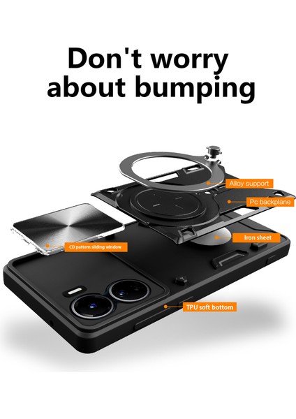 Vivo Y16 4g Slayt Kamera Koruma Telefon Kılıfı Hibrit Pc+Tpu Ayaklı Telefon Kılıfı-Mor (Yurt Dışından) indirimleri