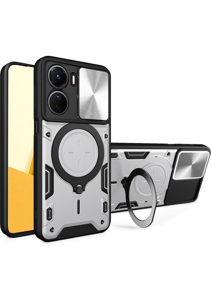 Vivo Y16 4g Slayt Kamera Koruma Telefon Kılıfı Hibrit Pc+Tpu Ayaklı Telefon Kılıfı-Gümüş (Yurt Dışından)