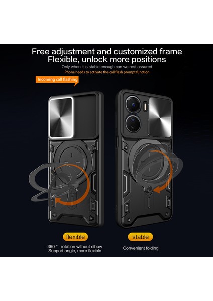 Vivo Y16 4g Slayt Kamera Koruma Telefon Kılıfı Hibrit Pc+Tpu Ayaklı Telefon Kılıfı-Kırmızı (Yurt Dışından) fiyatları