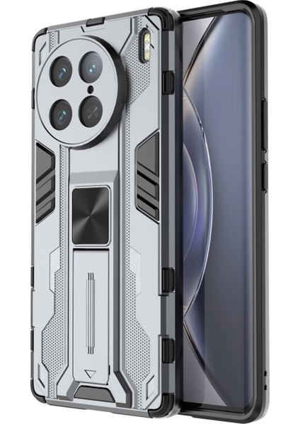 Vivo X90 Pro 5g Kickstand Cep Telefonu Kılıfı Sert Pc Yumuşak Tpu Düşmeye Lı Arka Kapak-Gri (Yurt Dışından)