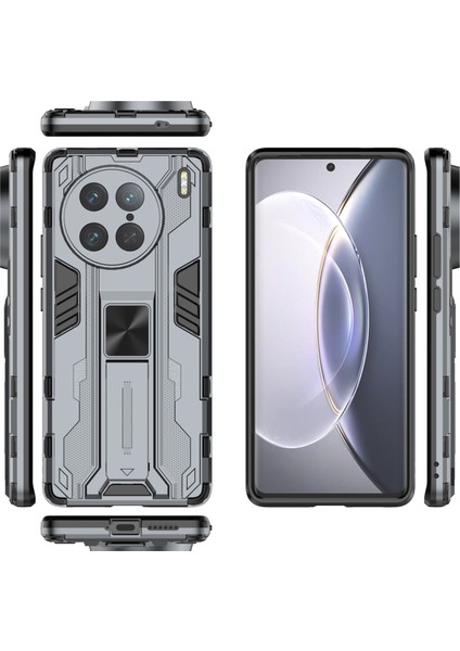 Vivo X90 Pro 5g Kickstand Cep Telefonu Kılıfı Sert Pc Yumuşak Tpu Düşmeye Lı Arka Kapak-Gri (Yurt Dışından) fırsatları