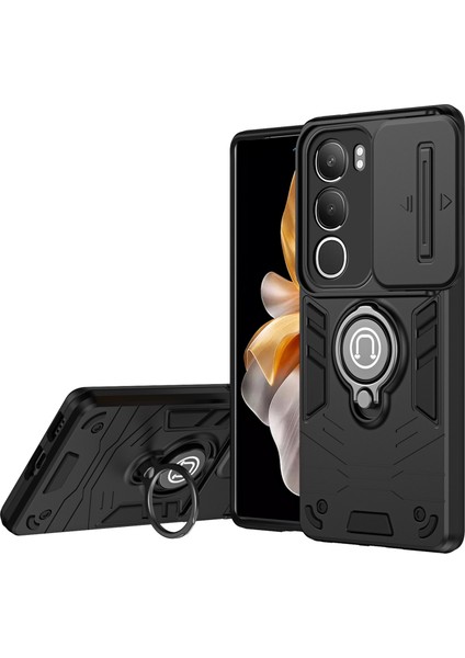 Vivo Y19S 4g Kılıf Sürgülü Camshield Kickstand Pc+Tpu Telefon Kılıfı-Siyah (Yurt Dışından)