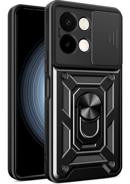 Vivo Y28 4g Kılıf Sürgülü Kamera Kapağı Pc+Tpu Destekli Telefon Kılıfı-Siyah (Yurt Dışından)