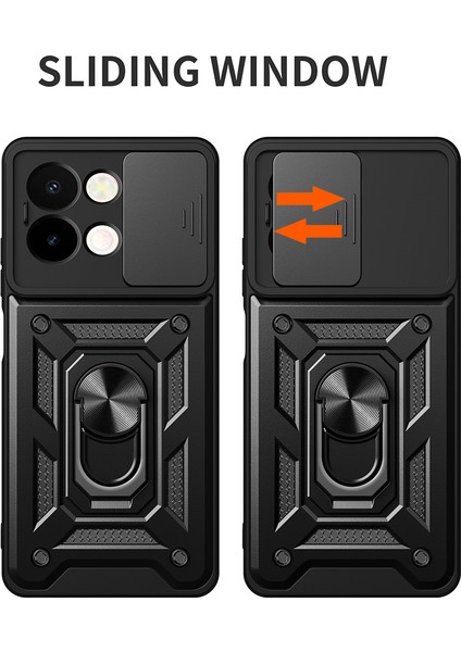 Vivo Y28 4g Kılıf Sürgülü Kamera Kapağı Pc+Tpu Destekli Telefon Kılıfı-Siyah (Yurt Dışından) fiyatları