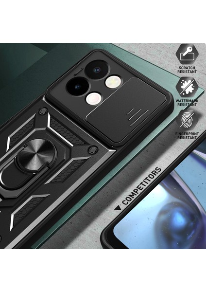 Vivo Y28 4g Kılıf Sürgülü Kamera Kapağı Pc+Tpu Destekli Telefon Kılıfı-Siyah (Yurt Dışından) modelleri