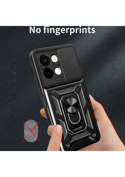 Vivo Y28 4g Kılıf Sürgülü Kamera Kapağı Pc+Tpu Destekli Telefon Kılıfı-Siyah (Yurt Dışından) fırsatları