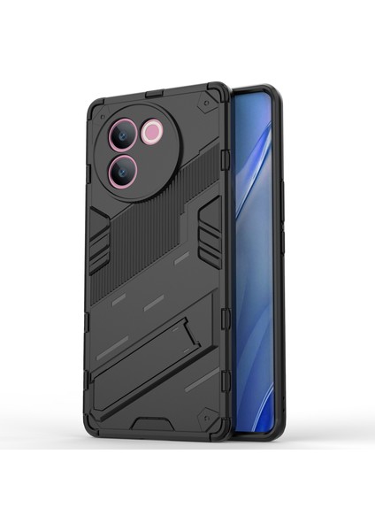 Vivo V30E 5g Kickstand Kılıfı Pc+Tpu Darbeye Dayanıklı Çizilmez Telefon Kılıfı-Siyah (Yurt Dışından)