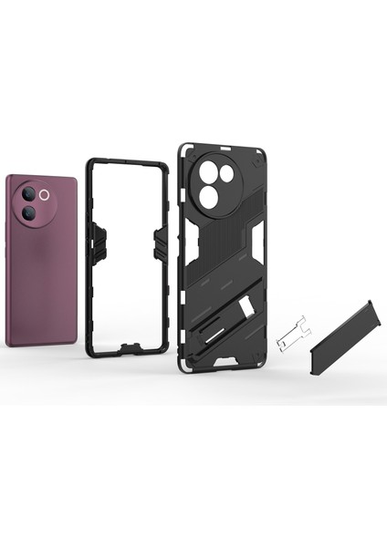 Vivo V30E 5g Kickstand Kılıfı Pc+Tpu Darbeye Dayanıklı Çizilmez Telefon Kılıfı-Siyah (Yurt Dışından)