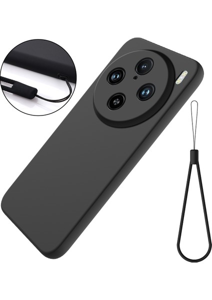 Vivo X100 Pro 5g Kılıf Slim-Fit Telefon Kılıfı Sıvı Silikon Telefon Kabuğu Kayışlı-Siyah (Yurt Dışından)
