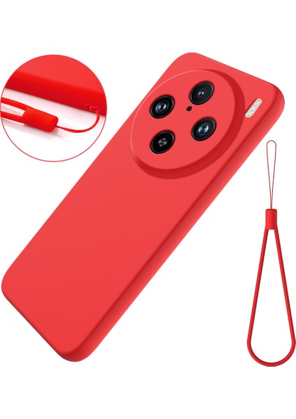 Vivo X100 Pro 5g Kılıf Slim-Fit Telefon Kılıfı Sıvı Silikon Telefon Kabuğu Kayışlı-Kırmızı (Yurt Dışından)