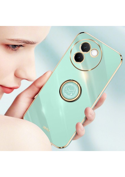 Xınlı Vivo V30E 5g Kılıf Tpu Telefon Kılıfı Halka Tutucu Galvanik Altın Kenar-Siyah (Yurt Dışından)