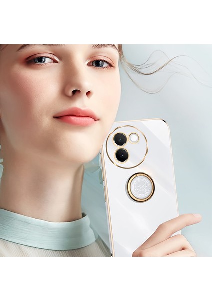 Xınlı Vivo V30E 5g Kılıf Tpu Telefon Kılıfı Halka Tutucu Galvanik Altın Kenar-Siyah (Yurt Dışından)