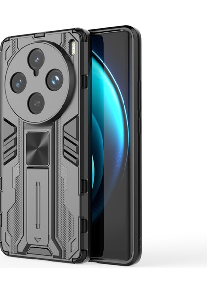 Vivo X100 Pro 5g Telefon Kılıfı Kickstand Pc+Tpu Düşmeye Lı Kılıf-Siyah (Yurt Dışından)