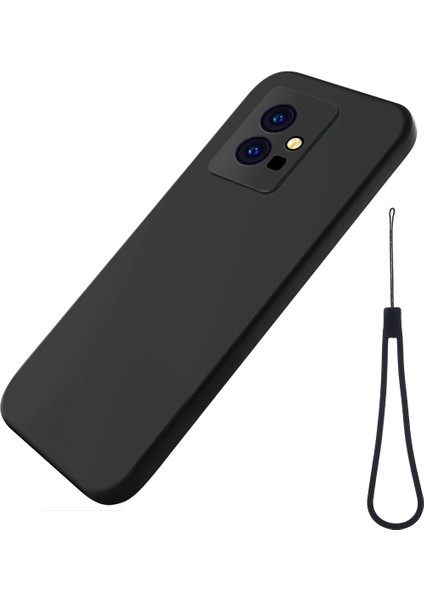 Vivo Y75 5G/Y55 5G/Y33S 5G/Y30 5G/Y55S 5g Sıvı Silikon Telefon Kılıfı Koruyucu Kılıf Kayışlı-Siyah (Yurt Dışından)