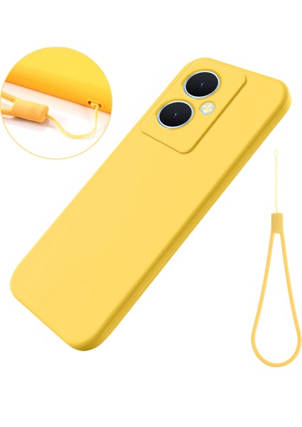 Vivo Y78 5G/V29 Lite 5g Darbeye Dayanıklı Yumuşak Astarlı Telefon Kılıfı Sıvı Silikon Cep Telefonu Kılıfı Kayışlı-Sarı (Yurt Dışından)