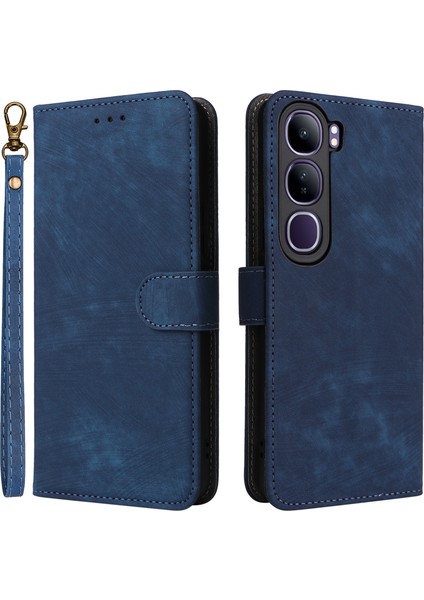 Cüzdan Telefon Kılıfı Vivo V40 Se 5g 80W/V40 Lite (Endonezya) 4g/5g Rfıd Engelleme Pu Deri Kılıf Standı Görünüm-Mavi (Yurt Dışından)