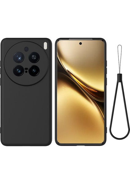 Vivo X200 Pro 5g Kılıf Sıvı Silikon Telefon Arka Kapağı El Kayışı Ile-Siyah (Yurt Dışından)