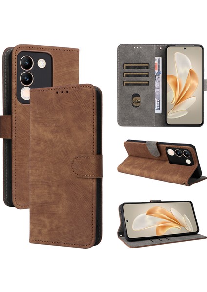 Vivo V29E(GLOBAL)5G/Y200(HINDISTAN)5G Kılıf Rfıd Engelleme Cüzdan Standı Kılıfı Kayışlı-Kahverengi (Yurt Dışından) indirimleri