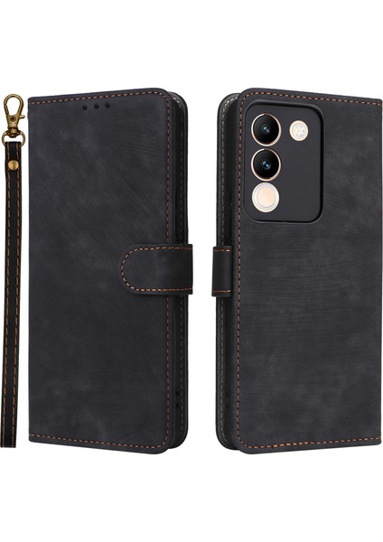 Vivo V29E(GLOBAL)5G/Y200(HINDISTAN)5G Kılıf Rfıd Engelleme Cüzdan Standı Kılıfı Kayışlı-Siyah (Yurt Dışından)