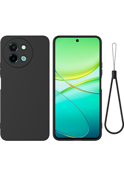 Vivo Y38 5g Kılıf Sıvı Silikon Koruyucu Telefon Kılıfı Kayışlı-Siyah (Yurt Dışından)