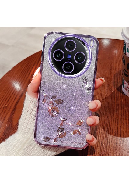 Kadem Vivo X100 Pro 5g Cep Telefonu Kılıfı Rhinestone Dekor Tpu Degrade Arka Kapak-Mor (Yurt Dışından)
