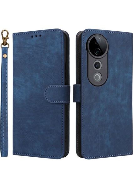 Vivo S19 Pro 5g Kılıf Standı Görünüm Rfıd Engelleme Deri Telefon Kılıfı Kayışlı-Mavi (Yurt Dışından)