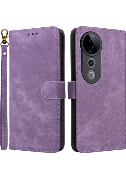 Vivo S19 Pro 5g Kılıf Standı Görünüm Rfıd Engelleme Deri Telefon Kılıfı Kayışlı-Mor (Yurt Dışından)
