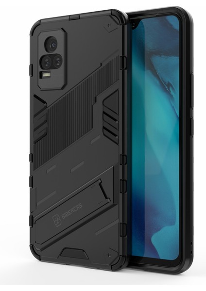 Kickstand Toz Geçirmez Sağlam Çift Katmanlı Hibrit Sert Pc Yumuşak Tpu Darbeye Dayanıklı Koruyucu Kılıf Vivo V21E 4G/Y73 (2021)-SIYAH (Yurt Dışından) fiyatları