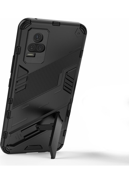 Kickstand Toz Geçirmez Sağlam Çift Katmanlı Hibrit Sert Pc Yumuşak Tpu Darbeye Dayanıklı Koruyucu Kılıf Vivo V21E 4G/Y73 (2021)-SIYAH (Yurt Dışından) fırsatları