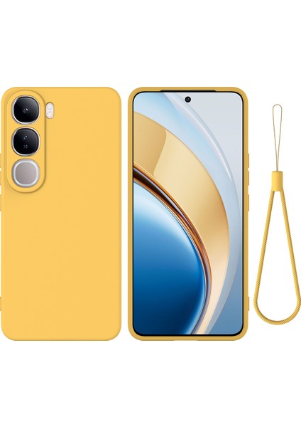Vivo V40 Lite (Endonezya) 5g/4g Kılıf Sıvı Silikon Çizilmez Telefon Kılıfı El Kayışı Ile-Sarı (Yurt Dışından)