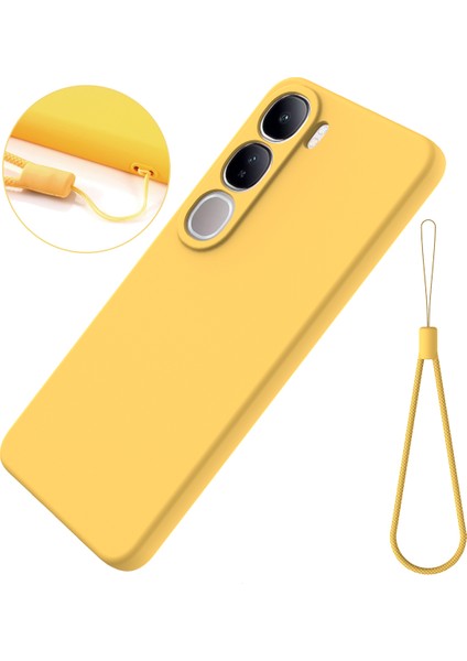 Vivo V40 Lite (Endonezya) 5g/4g Kılıf Sıvı Silikon Çizilmez Telefon Kılıfı El Kayışı Ile-Sarı (Yurt Dışından)