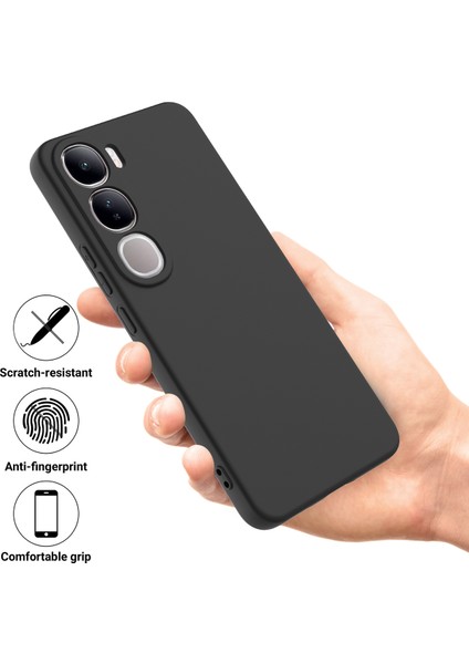 Vivo V40 Lite (Endonezya) 5g/4g Kılıf Sıvı Silikon Çizilmez Telefon Kılıfı El Kayışı Ile-Siyah (Yurt Dışından)