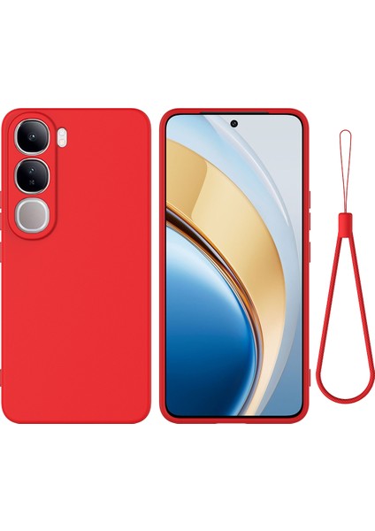 Vivo V40 Lite (Endonezya) 5g/4g Kılıf Sıvı Silikon Çizilmez Telefon Kılıfı El Kayışı Ile-Kırmızı (Yurt Dışından)