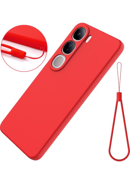 Vivo V40 Lite (Endonezya) 5g/4g Kılıf Sıvı Silikon Çizilmez Telefon Kılıfı El Kayışı Ile-Kırmızı (Yurt Dışından)