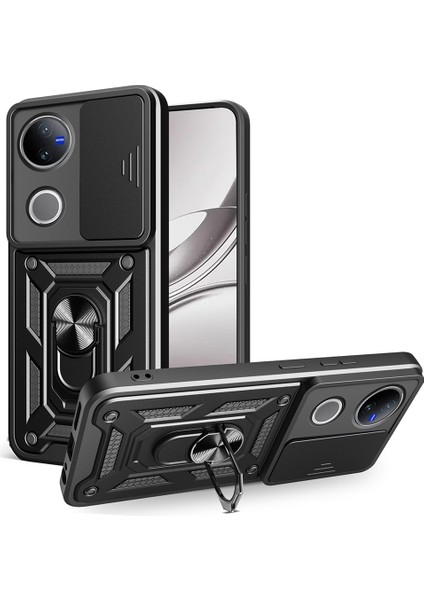 Vivo V50 5g Kılıf Sürgülü Kamera Kapağı Pc+Tpu Destekli Telefon Kılıfı-Siyah (Yurt Dışından)