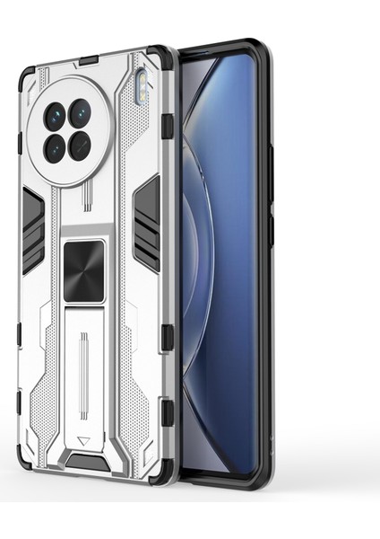 Vivo X90 5g Sert Pc Yumuşak Tpu Çift Katmanlı Düşmeye Karşı Telefon Kılıfı Kamera Koruması Ayaklık Kapağı-Gümüş (Yurt Dışından)