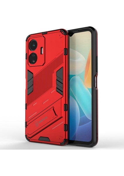 Vivo Y77 5g Hibrit Tpu+Pc Telefon Kılıfı Kickstand Çizilmez Cep Telefonu Arka Kapağı-Kırmızı (Yurt Dışından)