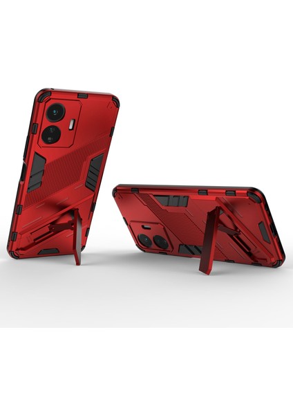 Vivo Y77 5g Hibrit Tpu+Pc Telefon Kılıfı Kickstand Çizilmez Cep Telefonu Arka Kapağı-Kırmızı (Yurt Dışından) modelleri